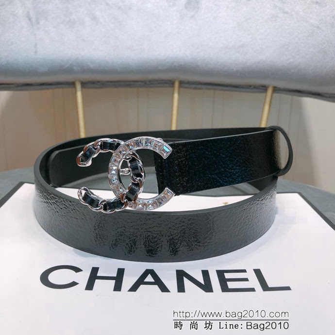 CHANEL香奈兒 18新款 zp同步 CC鏈條鑽扣 進口頭層皺山羊紋皮 時尚百搭款皮帶  xfp1152
